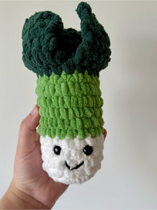 Handmade Other - Plush Green & White Kids Veggie Toy - Soft Crochet Leek